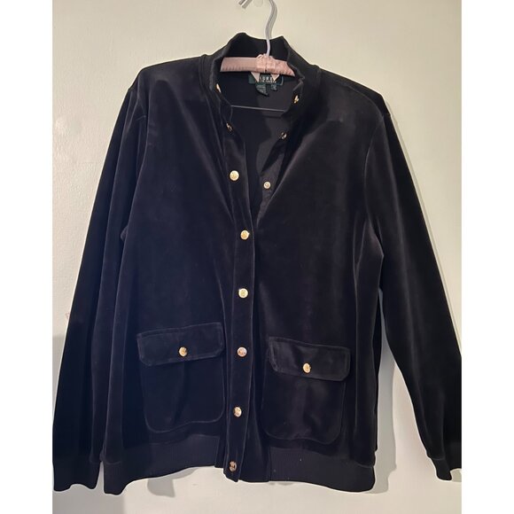 Lauren Ralph Lauren Jackets & Blazers - Lauren Ralph Lauren Plus 1X Velvet Blazer Jacket Black Gold Button Front Preppy